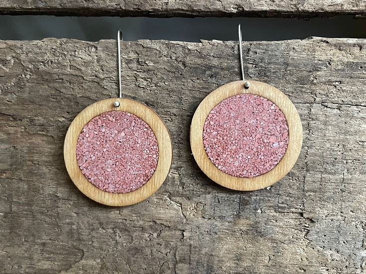 Maple Wood and Pink Dolomite Earrings