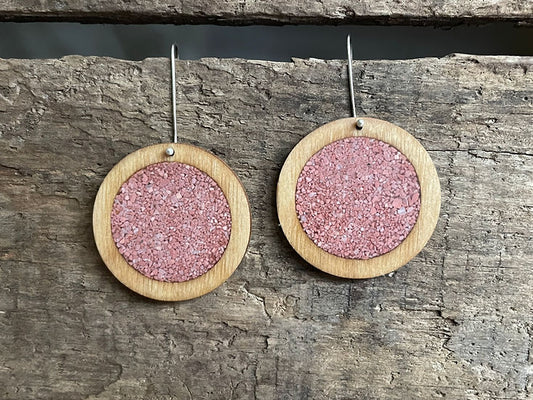Maple Wood and Pink Dolomite Earrings