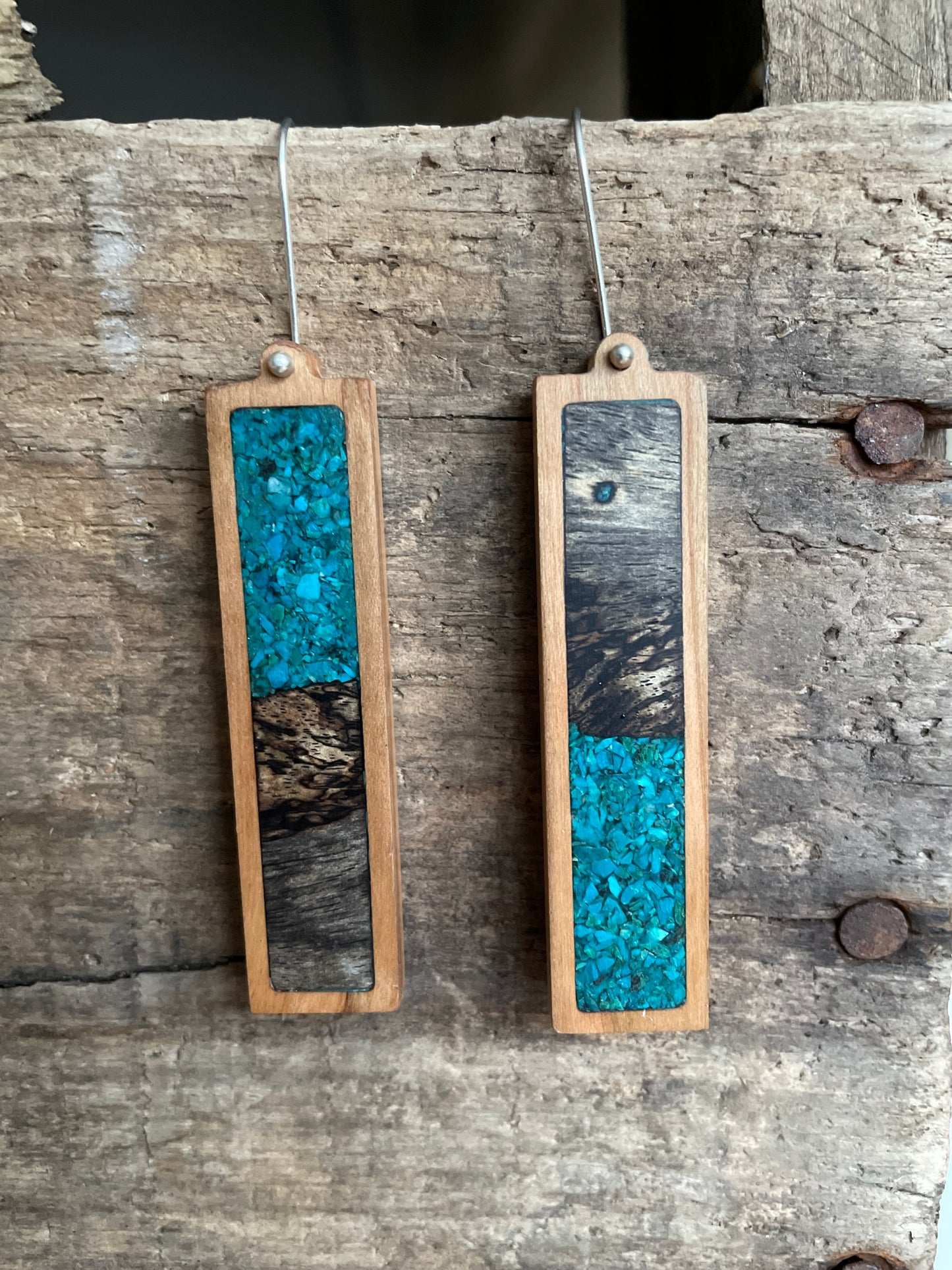 Spalted Maple and Chrysocolla Earrings